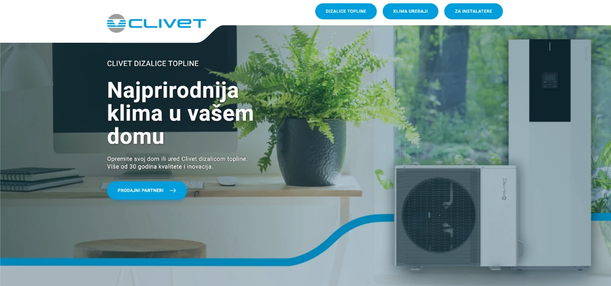 Clivet - prikaz web stranice